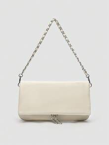 1pc Women's Chain Shoulder Bag, Crossbody Bag, Litchi Grain Underarm Bag With Chain, Minimalist Fashion Small Square Bag, Shoulder & Crossbody Bag With Detachable Strap - Ngà - Xem 1