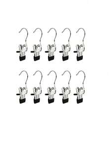 10个装不锈钢衣夹带挂钩，便携式不锈钢衣夹带挂钩 - 多用途夹子，可用于夹衣服、裤子、帽子、靴子，带防滑挂钩，装饰、收纳整理、泳装、春季、简约风格、夏季 - 彩色 - 查看 9