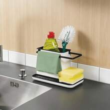 多功能厨房海绵架和水槽收纳架，适用于浴室和厨房 - 彩色 - 查看 3