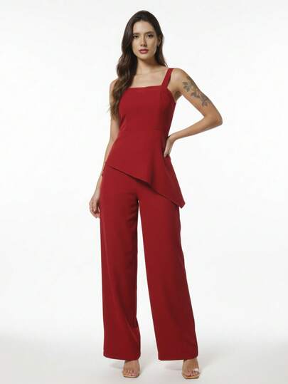 Conjunto Feminino Alfaiataria Elegante com Blusa Assimétrica e Calça Pantalona