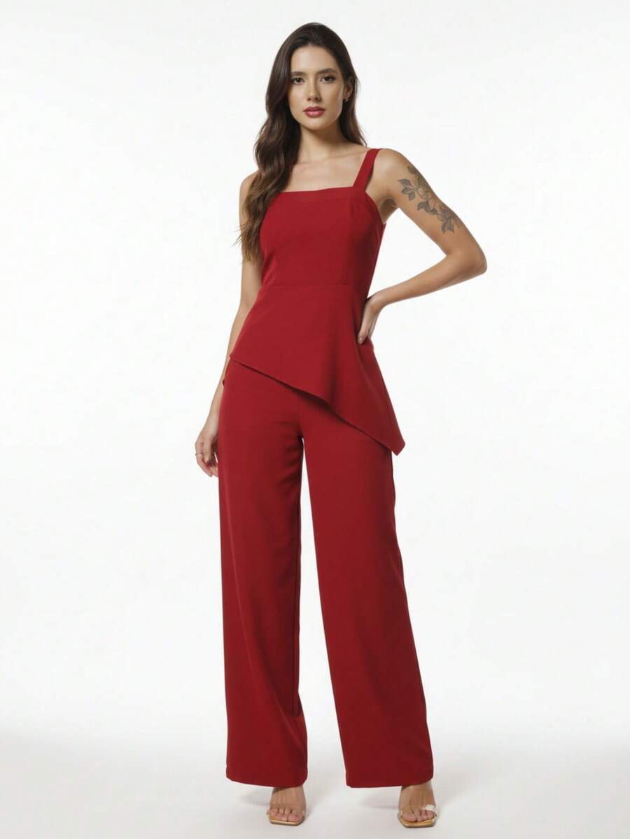 WUUW FASHION Women's Tailored Asymmetrical Top Set, Irregular Crop Top And Trousers, Stylish Summer Casual Outfit 2025 NEW - Đỏ - Xem 1