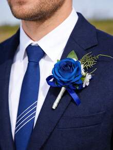 Wedding Boutonniere Set, Artificial Flower Bracelet, Homecoming Corsage Bracelet, Men's Boutonniere, Wedding Floral Accessories, Prom Suit Decoration - Multicolor - View 9