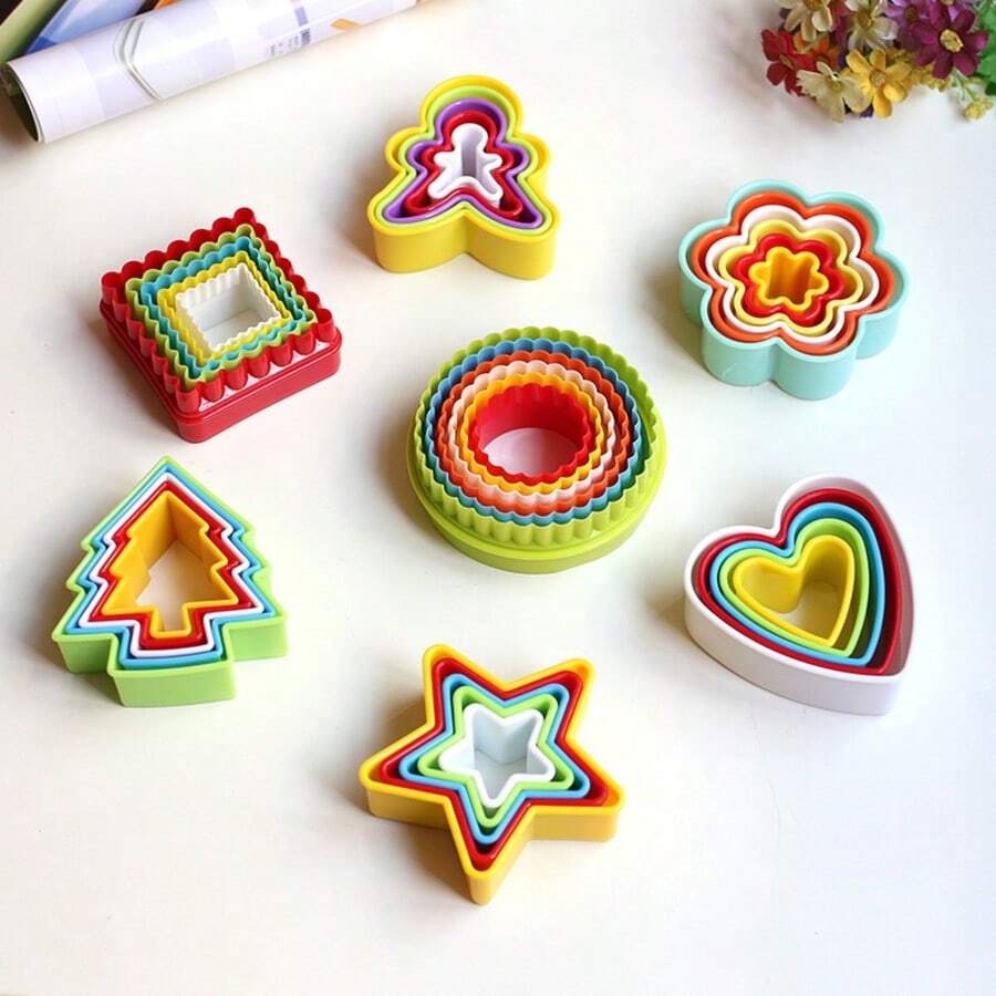 5-Piece/Set Baking Molds, Cartoon Cookie Molds, Star, Heart, Flower, Tree, Person Round And Square Cake Molds, Fruit And Vegetable Cutting Molds - Multicolor - View 1