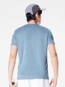 CAMEL CROWN Men's Quick-Dry Breathable Solid Color Round Neck Outdoor Short Sleeve T-Shirt, Summer - Mist Gray Blue - View 2