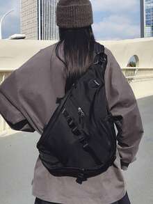 大容量男士胸包，休闲嘻哈旅行多功能斜挎包，尼龙储物单肩包，腰包，商务休闲情人节黑色包，大学包，单肩包，多功能休闲徒步包，大容量多功能背包，户外便携休闲胸包，节日礼物优雅度假礼物，FILWHITE。 - 黑色 - 查看 1