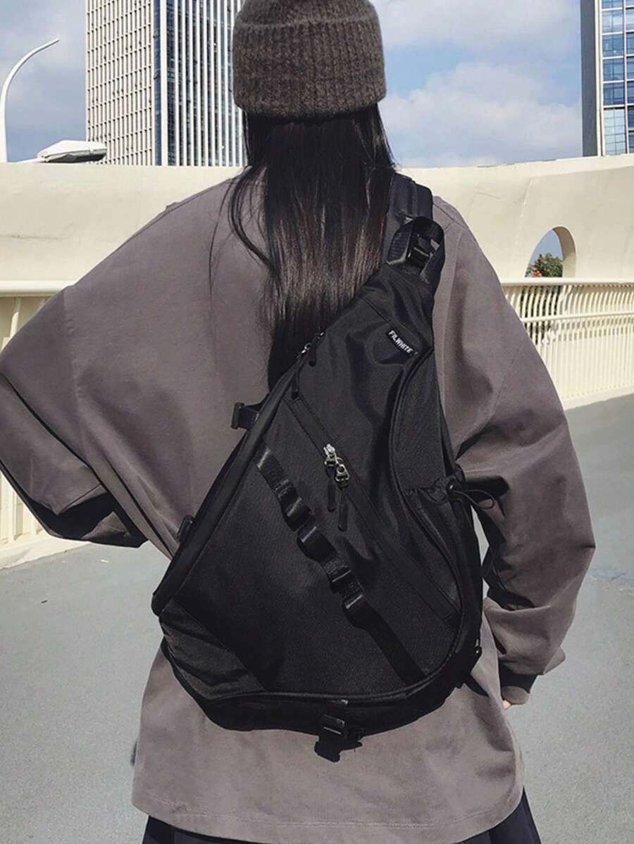 大容量男士胸包，休闲嘻哈旅行多功能斜挎包，尼龙储物单肩包，腰包，商务休闲情人节黑色包，大学包，单肩包，多功能休闲徒步包，大容量多功能背包，户外便携休闲胸包，节日礼物优雅度假礼物，FILWHITE。 - 黑色 - 查看 1