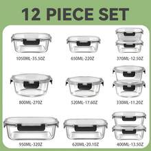 JIASLING 12 Pack Premium Glass Food Storage Containers With Airtight Leak-Proof Lids - Microwave, Oven, Freezer & Dishwasher Friendly ,Stain-Resistant & Easy-Clean Rectangular Meal Prep Containers With Flip-Top Lids For Lunch Boxes, Leftovers, Pantry Organization - Durable Glass Kitchen Storage, Refrigerator Organizer And Storage, Food Storage Container With Lid, Fridge Organizer And Container, Kitchen Organizer And Storage, Tupper Container Food Storage, Pantry Organizer And Storage - 黑色 - 查看 4