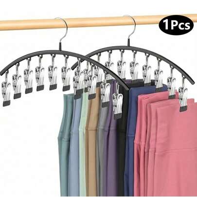 1pc Space-Saving Curved Clothes Hanger With 10 Clips, Closet Organizer For Yoga Pants, Leggings, Socks & Accessories – Pants Hanger For Daily Use & Gifts