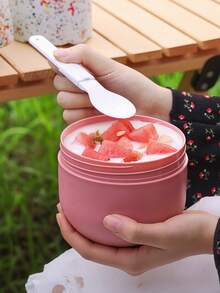 1pc Portable Oatmeal Container With Lid And Spoon, Breakfast Cup, Salad Cup, Smoothie Cup, Weight Loss Cup, Oatmeal Box Lunch Bag, Breakfast Cup, Suitable For Fruit, Pudding, Cereal, Milk - Multicolor - View 3