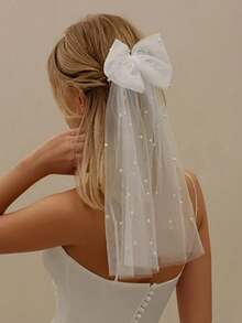 Pinzas para el cabello vintage para damas de honor, con cuentas, tul, cinta, perlas y lazos para boda y novia - Blanco - Ver 6