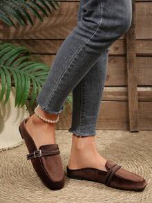 女士法式轻便平底拖鞋，春夏休闲软底凉鞋 - 咖啡棕 - 查看 5