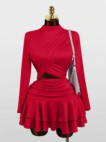 优雅迷你裙，色彩缤纷的扭结设计，性感别致的派对礼服，适合返校季和毕业季穿着。 - 紅色 - 查看 7