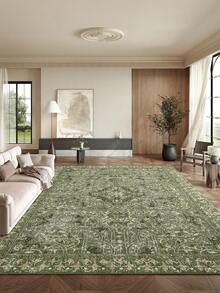 1 pieza Alfombra de área con patrón vintage verde, estilo bohemio, material de terciopelo suave y cómodo, fácil mantenimiento, impermeable y anti-manchas, con respaldo antideslizante, adecuada para entrada, dormitorio, sala de estar, baño, cocina, comedor, oficina, decoración de habitación, celebración festiva - Verde - Ver 1