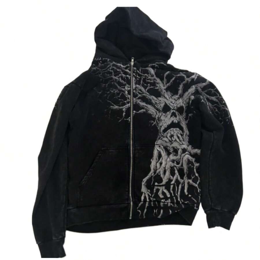 Harajuku Y2K Spring And Autumn Hooded Sports Cardigan Zipper Graffiti Print Long Sleeve Hoodie Jacket - 4 - 查看 1