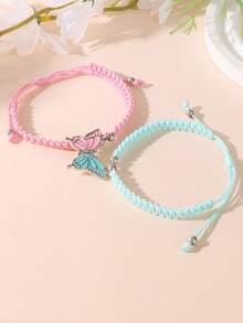 2 piezas Pulsera de magnética trenzada ajustable con dije de mariposa de aleación - Mariposa - Ver 4