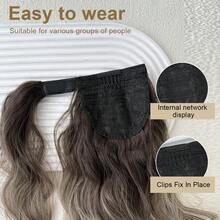 夹式马尾接发，黑色、酒红色渐变、黑色、灰色渐变、棕色波浪纹马尾，24英寸，耐热硬质合成发片，适合女性圣诞节、万圣节、音乐节派对和日常使用。 - 拼色 - 查看 11