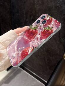 1个时尚甜美草莓2D图案全包防滑软TPU手机壳，兼容苹果17、16、15、14、13、12、11 Pro/Pro Max/Plus及其他Galaxy机型，适合作为生日、新年、情人节、开斋节、复活节、愚人节礼物送给朋友、家人、同事、爱人。 - 無色 - 查看 5