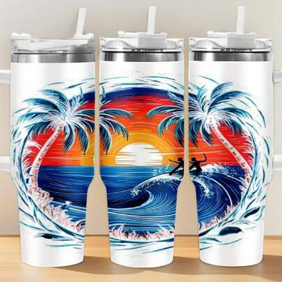 1 40 Oz Stainless Steel Cup With Handle, Unique Coffee Cup, Join Our Satisfied User Community, Sip Smoothies After Exercise, Coffee Travel Cup,  Drinkware, Smoothie Cup, Modern Drinkware, Streamlined Design, Insulated Cup, Leak-Proof Lid, Office Worker, Fitness Enthusiast Durable Stainless Steel Water Bottle With Detachable Cup For Daily Use, Water Bottle Coffee Bar Essentials| Perfect Grandpa Grandma & Best Friend Gifts