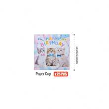 Cute Cat Happy Birthday Disposable Plates, Napkins, Cups - One-Time Party Supplies Set, Fits 25 Guests, Disposable Paper Plates Party Tableware Suitable For Birthday, Wedding, Theme Party, Family Picnic - Multicolor - View 13