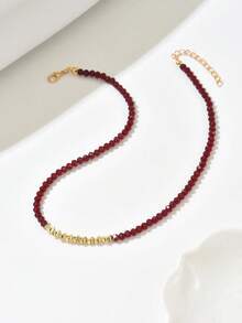 1pc Elegant Luxury Asymmetrical Glass Bead & Faux Pearl Necklace, Versatile For Women's Daily, Casual, Party, Music Festival Wear, Suitable As Valentine's Day Gift - Burgundy - View 5