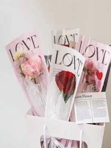 20pcs/Pack LOVE Transparent Flower Bouquet Gift Bags, Colorful Flower Packaging Bags, Single Rose Packaging Bags, Mother's Day Gifts, 520 Bouquet Bags. Suitable For Single Rose, Valentine's Day Gift Bags. - White - 20pcs - View 3