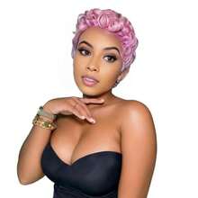 DPink Curly Wig Afro Pixie Cut Curly Wigs For Women Pixie Fluffy Wig With Bangs Mixed Pink Synthetic Cute Wigs For Black Women - Pink - 查看 6