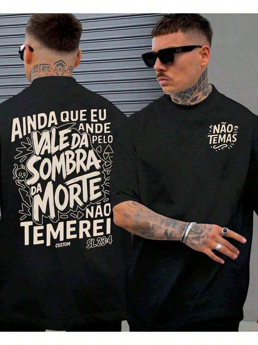 Men's T-Shirt God Verse Valley Of The Shadow Of Death Bible Psalms 23:4 Shirt 100% Cotton Unisex Blouse - 黑色 - 查看 1