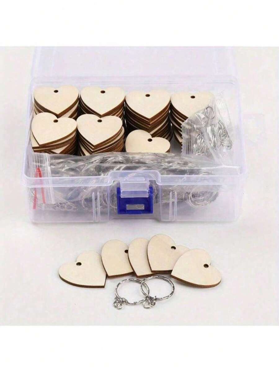 1盒100件/套DIY心形木质钥匙扣吊坠套装，未完成的钥匙扣吊坠礼品套装，含钥匙圈 - 长方形木块，适用于钥匙扣手柄制作，可用于钥匙扣装饰、DIY吊牌、行李箱装饰、节日DIY，用途广泛，坚固耐用，可爱精致，亦可作为生日/毕业礼物（10/20/30件/包 - 30/60/90件）。 - 杏色 - 查看 1