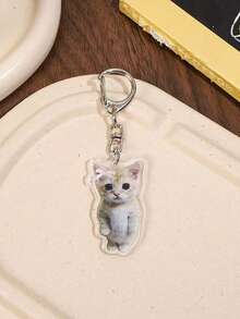1pc Cute Sad Crying Cat Expression Acrylic Keychain/Bag Charm, Lanyard, Suitable As Gift For Boyfriend, Girlfriend, Family, Party, Animal Themed Phone Decor, And More Car Accessories, School Supplies - Multicolor - View 6