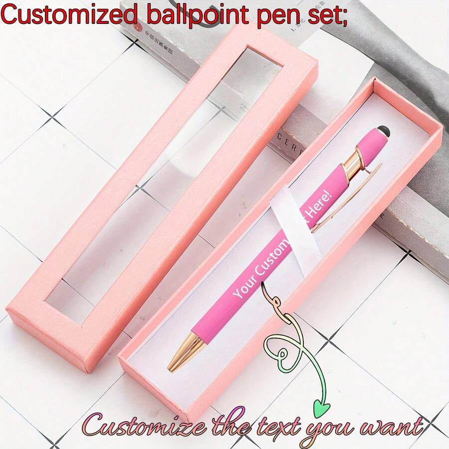 Customized Text Logo Touch Screen Capacitive Ballpoint Pen Gift Set, Personalized Luxury Soft Touch Rose Gold Exquisite Custom Pen Rubber Capacitive Ballpoint Pen Push Button Pen Aluminum Barrel Ballpoint Pen, Back To School Gift, Office & Study Supplies, Christmas Gift, Wedding/Holiday Party Gift, Groomsman Gift, Gift For Men/Women/Dad, Birthday Gift, Engagement Groomsman Gift - Multicolor - View 1