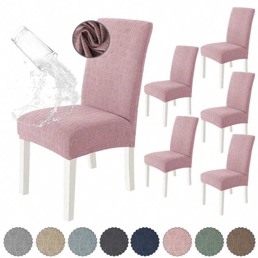 6 Pzas cubiertas de silla resistentes a salpicaduras en unicolor,Elástica Protectora De Silla Comedor Removible.cubierta moderna para silla de comedor de poliéster elástico, La cubierta de la silla es adecuada para la mayoría de las sillas, y la tela de alta elasticidad puede adaptarse a su silla muy bien y hacer que su silla se vea más fresca.  La cubierta de la silla de comedor puede transformar su vieja silla en una nueva, actualizar su decoración interior, extender la vida útil de la silla y ahorrar su dinero. Las fundas decorativas para sillas se pueden utilizar en salones, banquetes de boda, hoteles, conferencias, celebraciones, ceremonias, restaurantes, etc.todas las estaciones.