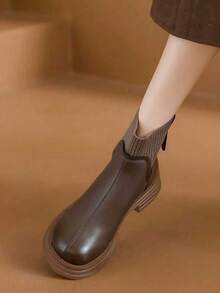 Thick Sole Boots Girl Shoes, New Knitted Ankle Boots, Elastic Zipper Non-Slip Versatile Boots, Suitable For All Seasons - Brown - View 4