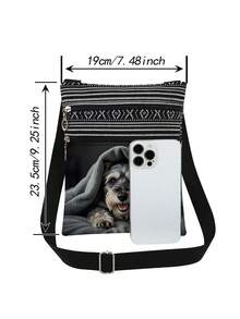 Soft & Cute Shar Pei Puppy Pattern Crossbody Bag, Unisex Reusable One Shoulder Messenger Bag, Classic Versatile Satchel, Adorable Healing Puppy Print Storage Bag, Adjustable Strap Party Gift, Cute Pet Lover Gift - Black - View 3