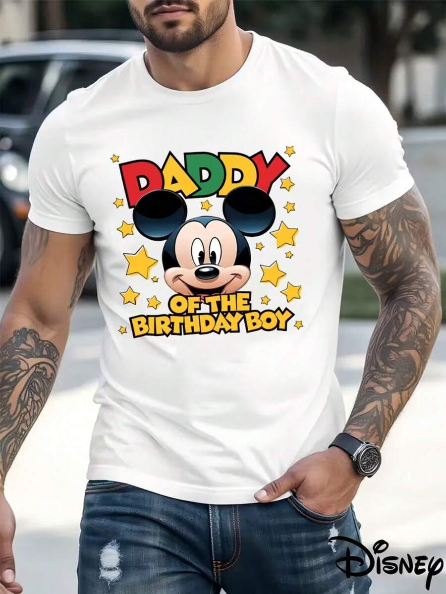 Disney Printed Men's Round Neck Disney Printed Basic T-Shirt Summer Sports Outdoor Short Sleeves - trắng - Xem 1