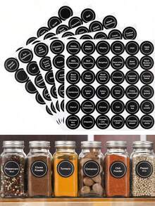 1 Set Of 5 Sheets, 180 Pieces Spice Labels Round Adhesive Spice Jars Labels Stickers Blank Writable Labels Seasoning Labels For Kitchen Pantry Jars Caps Food Containers Spice Organizers - Multicolor - View 1
