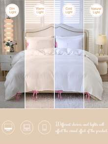 2pcs/3pcs White Solid Color Duvet Cover Set With Pink Embroidered Bow And Bottom Bow Ties, Includes 1 Duvet Cover And 2 Pillowcases Without Insert, Suitable For Room Decoration, Daily Polyester Fiber, Soft And Skin-Friendly, Indoor Bedroom, Master Bedroom, Guest Room, Secondary Bedroom, All-Season Use, Bow Detail Bedding, Romantic Decor, Girly Aesthetic, Affordable Luxury, Trending Home Styles - Multicolor - View 9
