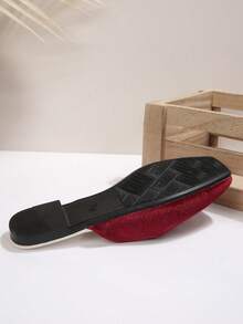 Women's Fashion Square Toe Suede Slip-On Mules, Backless Flat Slouchy Slippers For Spring/Summer - Burgundy - View 6