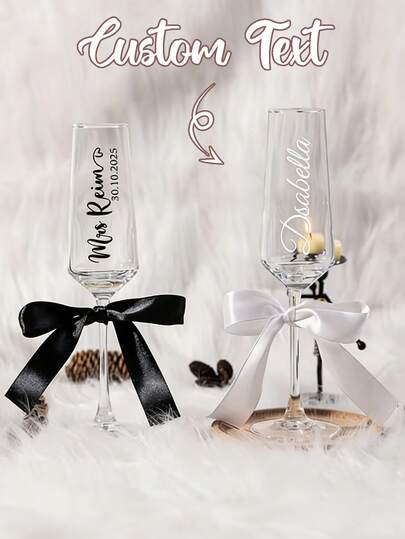 Personalized Champagne Flute, Bride Party Wine Glass, Customizable With Name And Title, Comes With Bow Tie, Suitable For Wedding, Anniversary, Valentine's Day, Wedding Decor, Party, Prom, And Bridesmaid Gift