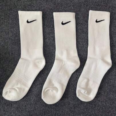  3 đôi tất thể thao cao cổ NIKE, unisex, đế dày bằng vải bông, thoáng khí, phù hợp cho mọi mùa, màu trắng SX7664-100, màu đen SX7664-010