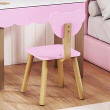 Children's Dressing Table Set With Stool, Makeup Mirror, Bear Shape, Drawer, MDF, Pink