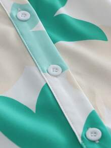 Cute Bohemian Style Allover Print Button Down Ruffle Hem Casual Top Elegant - Green - View 5