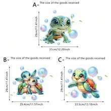 1/3片装可爱夜光海龟墙贴，适用于浴室、卧室、客厅装饰，防水PVC自粘材质，易于清洁 - 彩色 - 查看 3