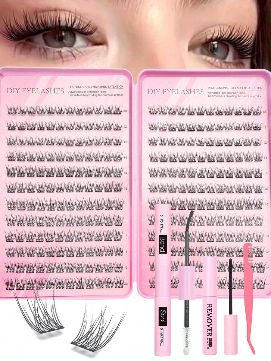 New Product Recommendation: Best-Selling 288-Piece D-Curl Single Cluster False Eyelashes, DIY Eyelash Extension Kit, Large Capacity Mixed Eyelash Clusters, Including Eyelash Glue, Setting Solution, And Eyelash Extension Tools. Convenient For Self-Application At Home, Suitable For Beginners, And Easy To Use. This Eyelash Cluster Kit Is Perfect For Various Occasions Such As Dates, Parties, Holidays, And Travel. - 粉色 - 查看 1