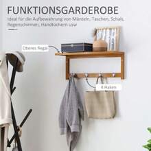 Wall-Mounted Coat Rack With Hooks, Space-Saving Design, 5 Kg Load Capacity, 50 X 16 X 17.5 Cm, Natural Wood.