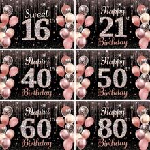 1pc Happy Birthday Banner Background, Happy 21st 40th 50th 60th 80th Birthday Sweet 16 Party Decorations, Glitter Balloons, Photography Backdrop For 16 21 40 50 60 80 Years Old Birthday Party - Multicolor - View 2