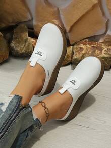 女士时尚优雅坡跟厚底一脚蹬鞋，黑色，舒适支撑，运动苏格兰学院风，圣诞节优雅鞋履，网眼平底鞋，女士乐福鞋