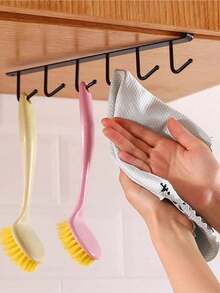 6-Hook Storage Rack - Kitchen Organizer Rack - Cup Holder, Multi-Function Under Cabinet Shelf (Black/White) - Multicolor - View 4