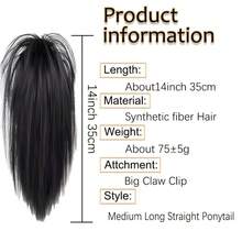 1pc Elegant Synthetic Claw Clip-On Ponytail Extension, Medium-Long Straight Hair, High-Temperature Fiber Material, Natural Appearance, Easy To Wear, Suitable For Everyday Use - Multicolor - View 3