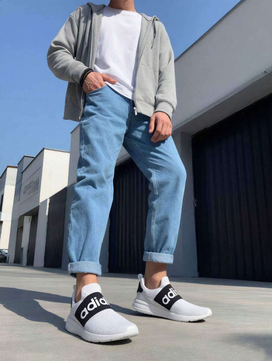 adidas neo Lite Racer Adapt 4.0 織品運動舒適防滑透氣低筒生活休閒鞋男款白黑色