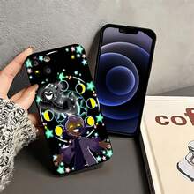 Personaje sonriente con formas cósmicas en una escena oscura. Esta elegante funda es compatible con los modelos  17, 16, 15, 14 Pro Max, 13, 12, 11, XR y XS Plus. Fabricada en silicona TPU, ofrece protección contra golpes y caídas, además de una sensación superior. Es un regalo ideal para familiares, amigos y seres queridos. - Negro - Ver 4
